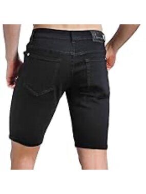ZLZ Jean Shorts 30W Dark Blue Wash Slim Fit Stretch Denim Casual Streetwear Y2K